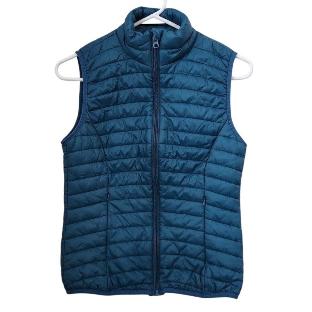 Joe Fresh Teal Quilted Puffer Vest Women's Size Small Zip Front Pockets F22